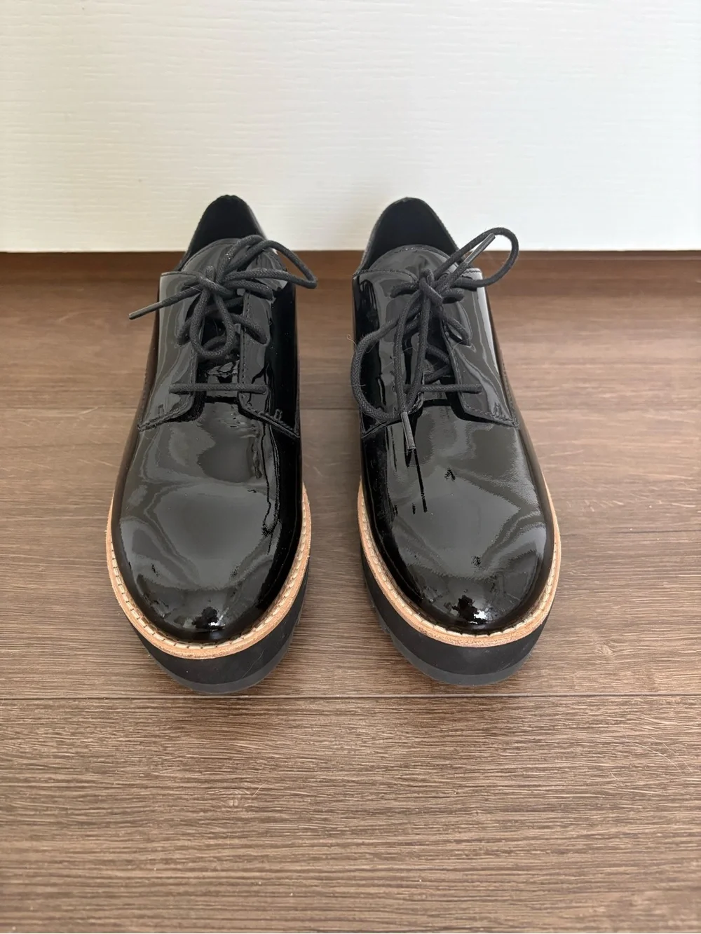 Eileen Fisher Black Patent Platform Oxfords